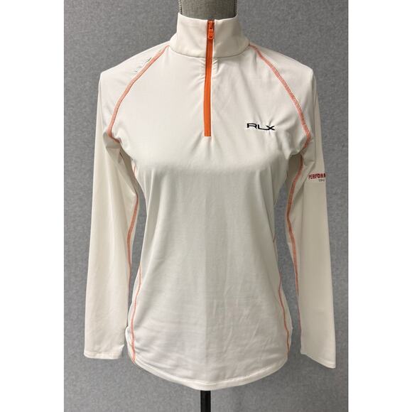 RLX Ralph Lauren TPC Sawgrass Quarter Zip Performance Top White Orange Women S - Picture 1 of 12